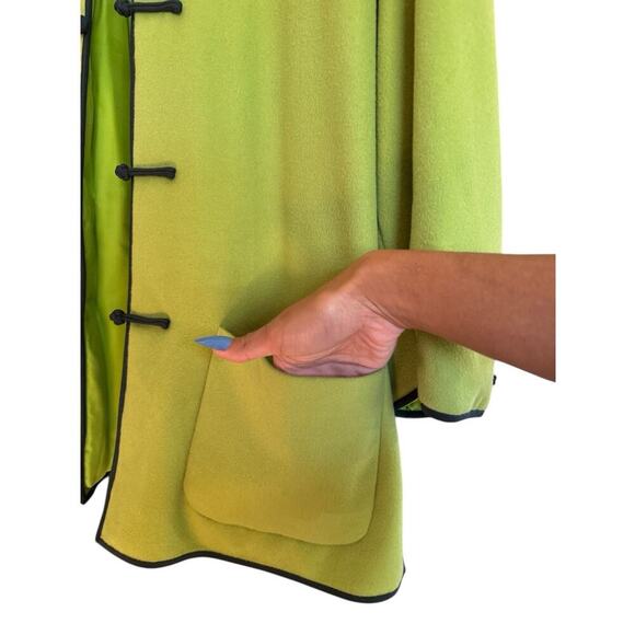 Shanghai Tang 100% Cashmere Lime Green Coat Jacket WMN's 44.100% Silk Lining - Picture 5 of 15